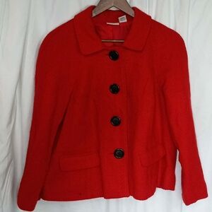 Kim Rogers 16 Blazer Red Textured Pea Coat Plus Black Buttons Jacket Winter